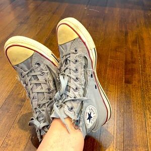 Distressed Converse High tops with zippers